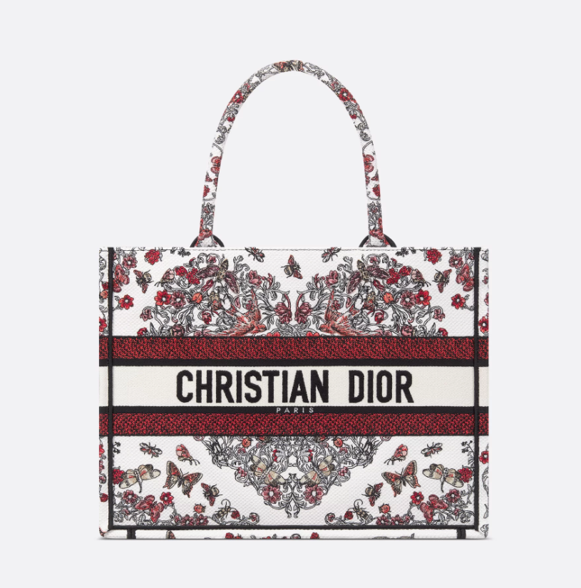 Dioramour Medium Dior Book Tote Latte Embroidery with Multicolor Cœur des Curiosités Motif