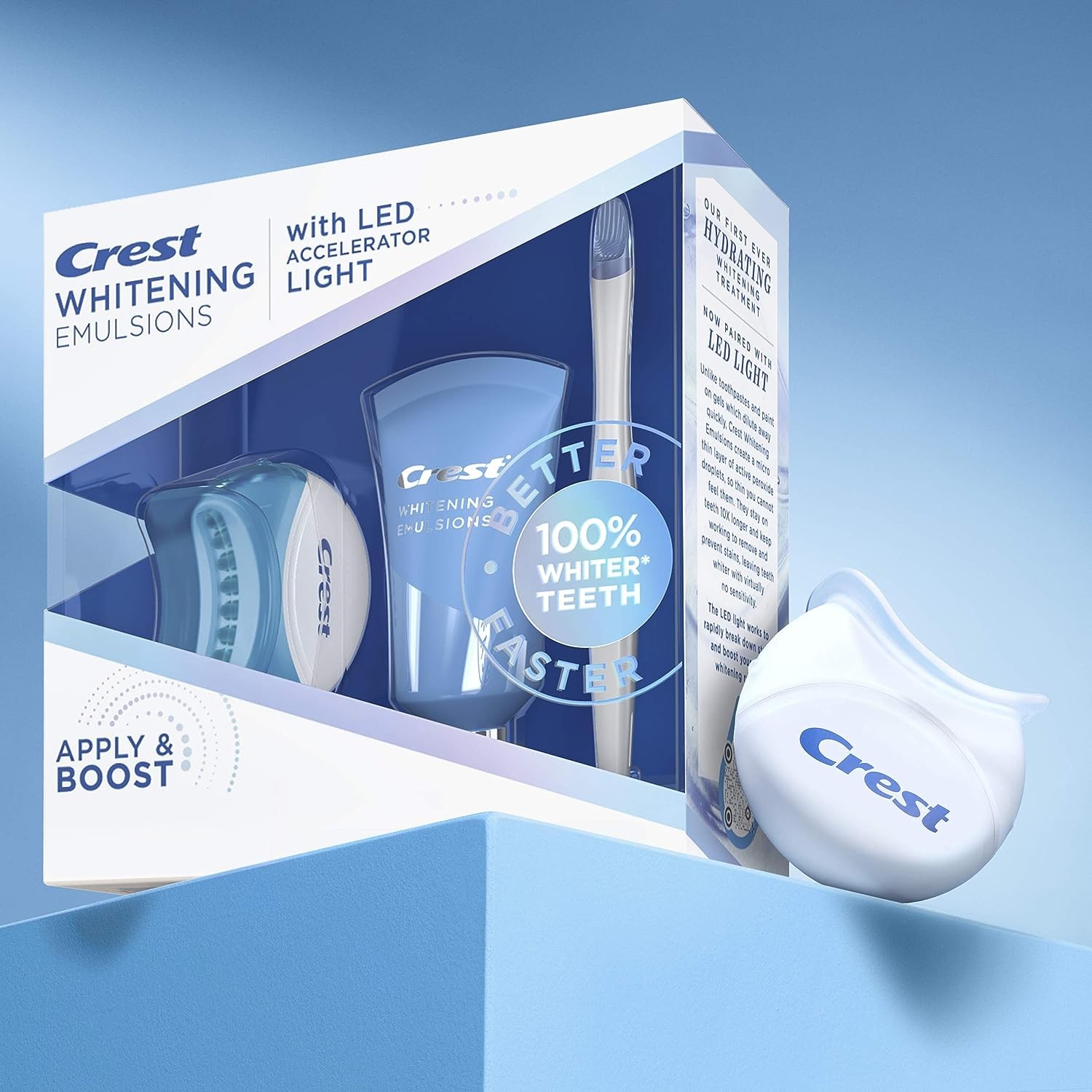 Crest Whitening Emulsions Leave-on Teeth Whitening Gel Kit With LED Accelerator Light, 0.63 Oz