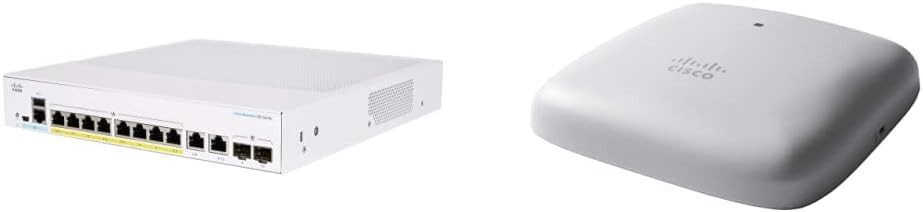 Cisco Business CBS350-8FP-2G Managed Switch | 8 Port GE | Full PoE | 2x1G Combo & Business 240AC Wi-Fi Access Point | 802.11ac | 4x4 | 2 GbE Ports | Ceiling Mount