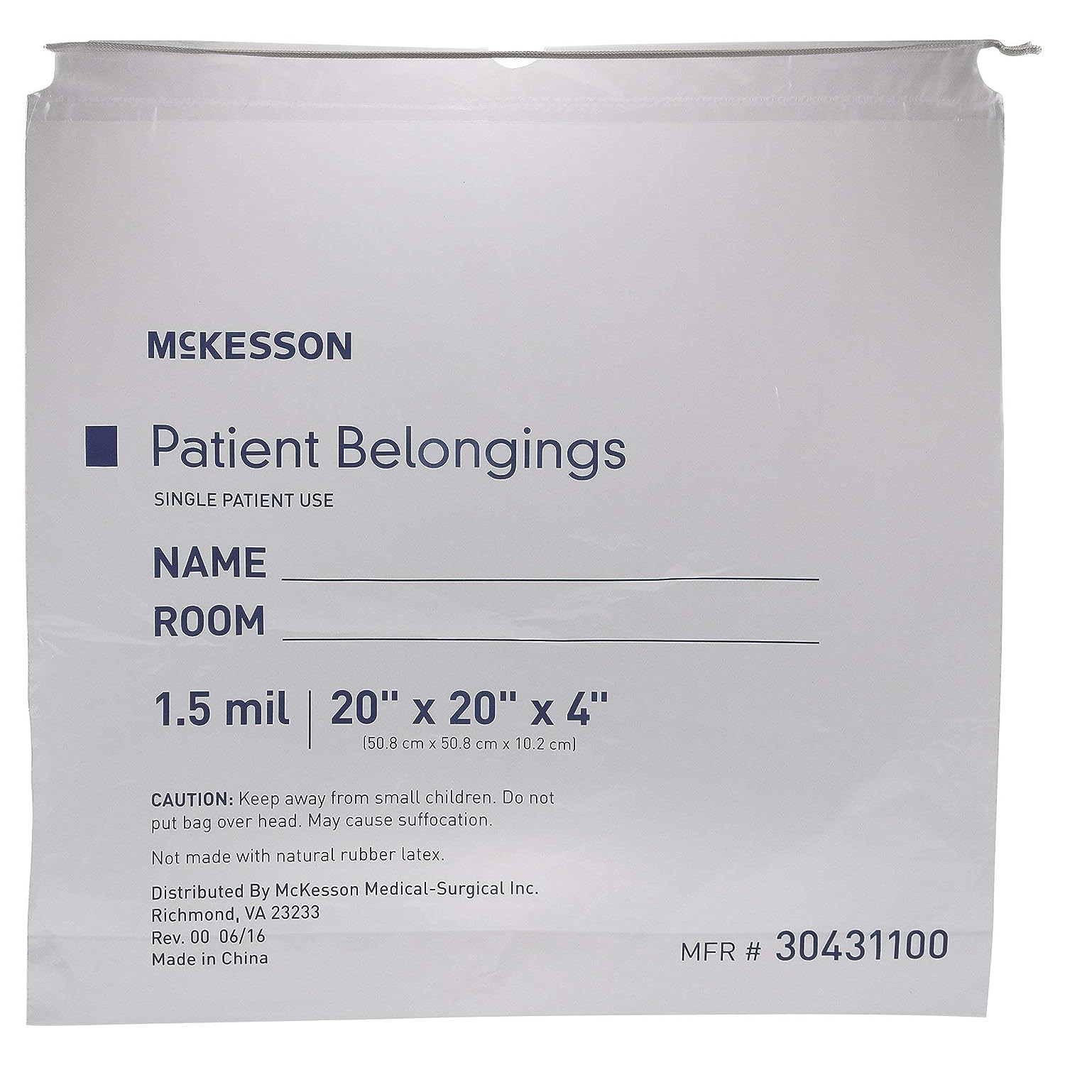 McKesson Patient Belongings Bag with Drawstring Closure, Clear, 4 in x 20 in x 20 in, 25 Count, 10 Packs, 250 Total