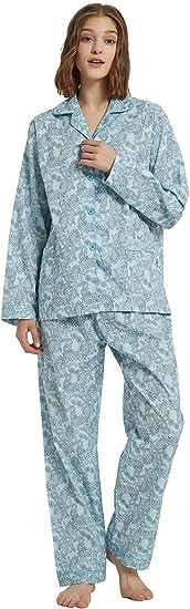 GLOBAL Womens Pajamas Set 100% Cotton Womens PJs Drawstring Sleepwear for Women…