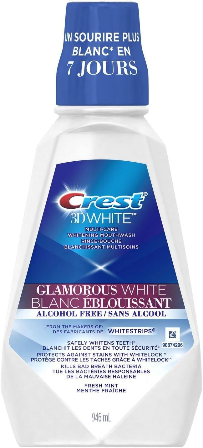 Crest Mouthwash Glamorous White Alcohol-Free 32 Ounce (946ml) (6 Pack)