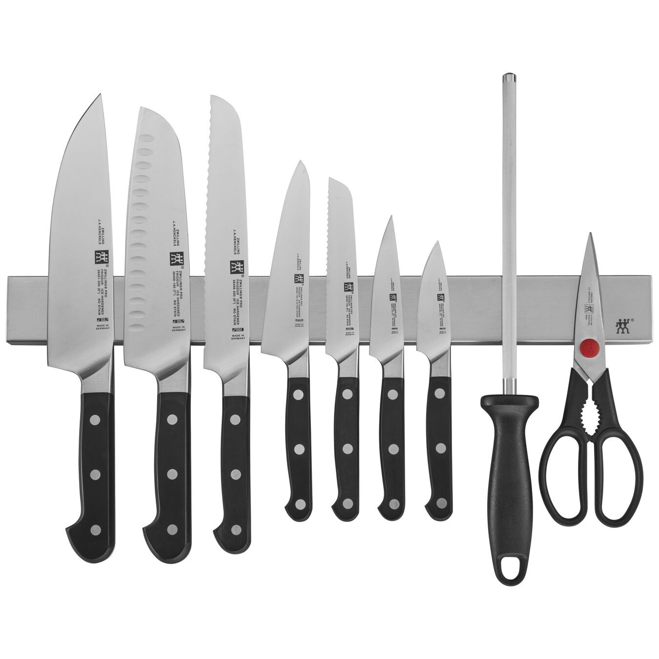 ZWILLING PRO 10-PC, SET WITH 17.5" STAINLESS MAGNETIC KNIFE BAR