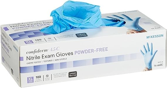 McKesson Confiderm 4.5C Nitrile Exam Gloves - Powder-Free, Latex-Free, Ambidextrous, Textured Fingertips, Chemo Tested, Non-Sterile - Light Blue, Size XL, 100 Count, 10 Boxes, 1000 Total