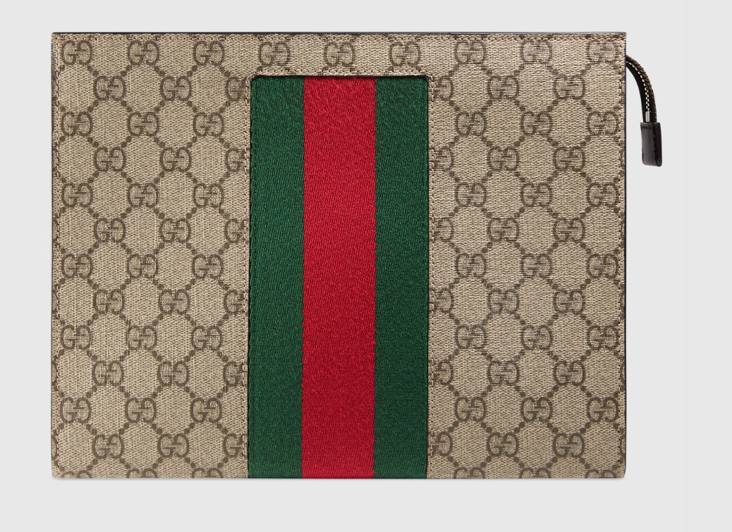 GG SUPREME canvas clutch bag with striped webbing