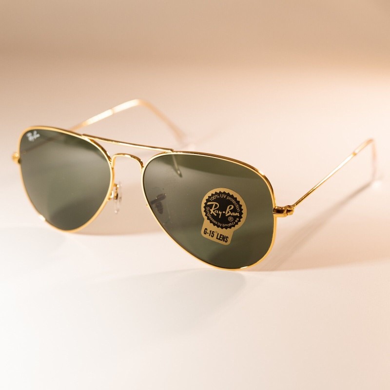 Ray-Ban RayBan Aviator Sunglasses RB3025 L0205 58mm Gold Frame Green Lens NEW