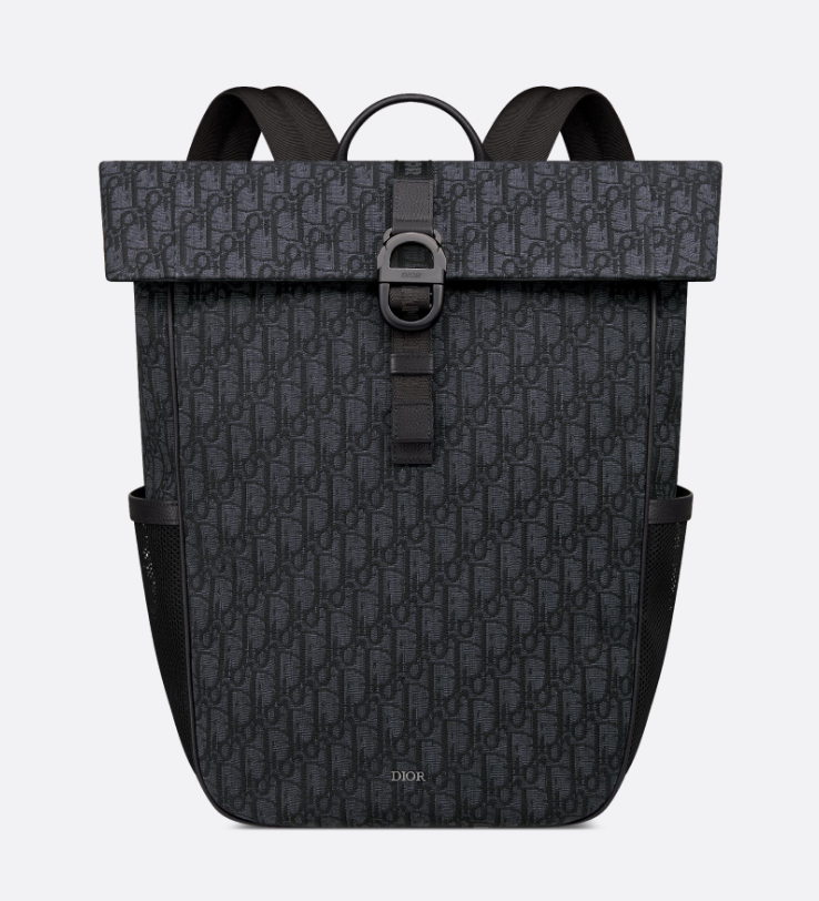 Dior 8 Roll Top Backpack Black Dior Oblique Jacquard