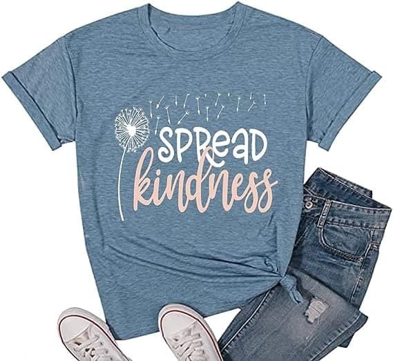 Spread Kindness T Shirt for Women Summer Dandelion Graphic Tees Casual Funny Sayings Letter Printed Cute Shirts Tops
